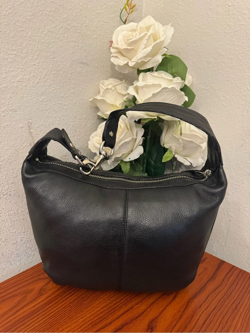 Coach Black Pebbled Leather Hobo Shoulder Bag with Tassel